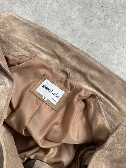 Vintage 1990s Suede Double Breasted Belted Trench Coat - S