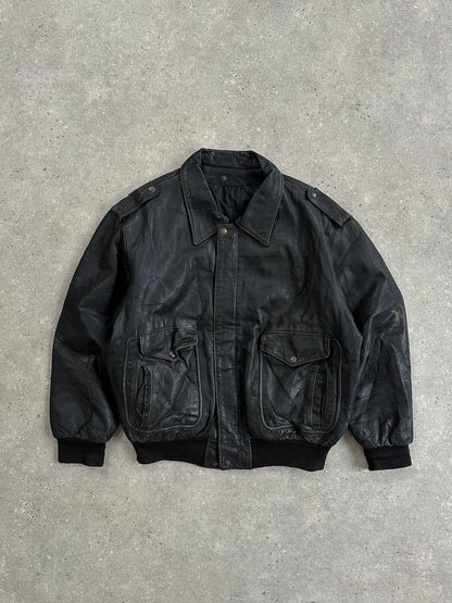 Vintage Distressed Leather Bomber Jacket - XL - Known Source