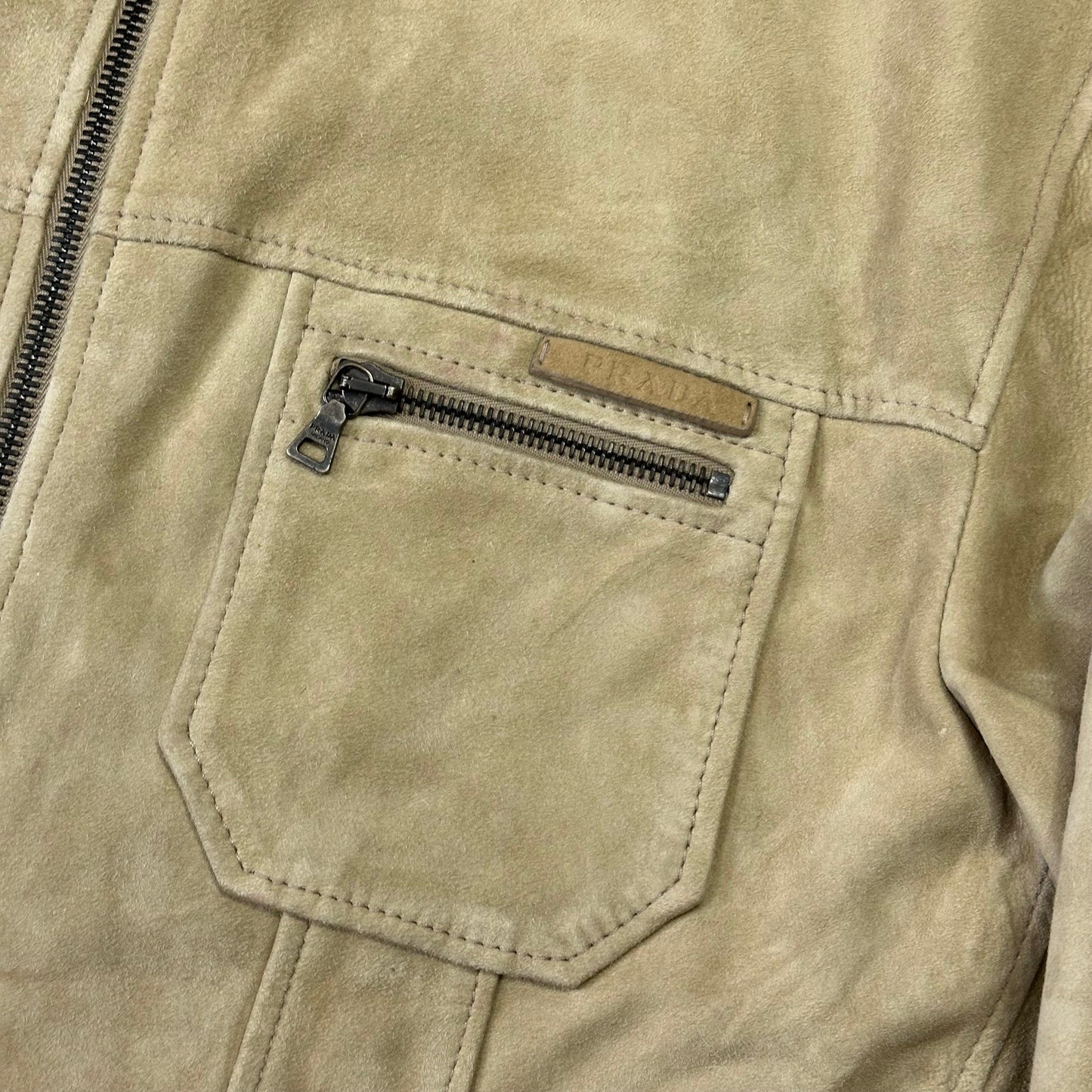 Prada Milano 2007 Suede Leather Double Pocket Logo Jacket - IT56 | Default Title, Cream