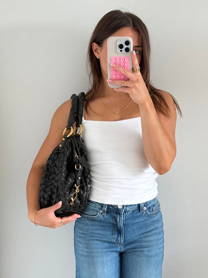 2010s Miu Miu Black Woven Leather Handbag | O/S, Multicoloured