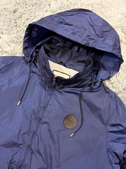 Gucci 2017 Metallic Blue Leather Crest Logo Nylon Jacket - M | O/S, Blue