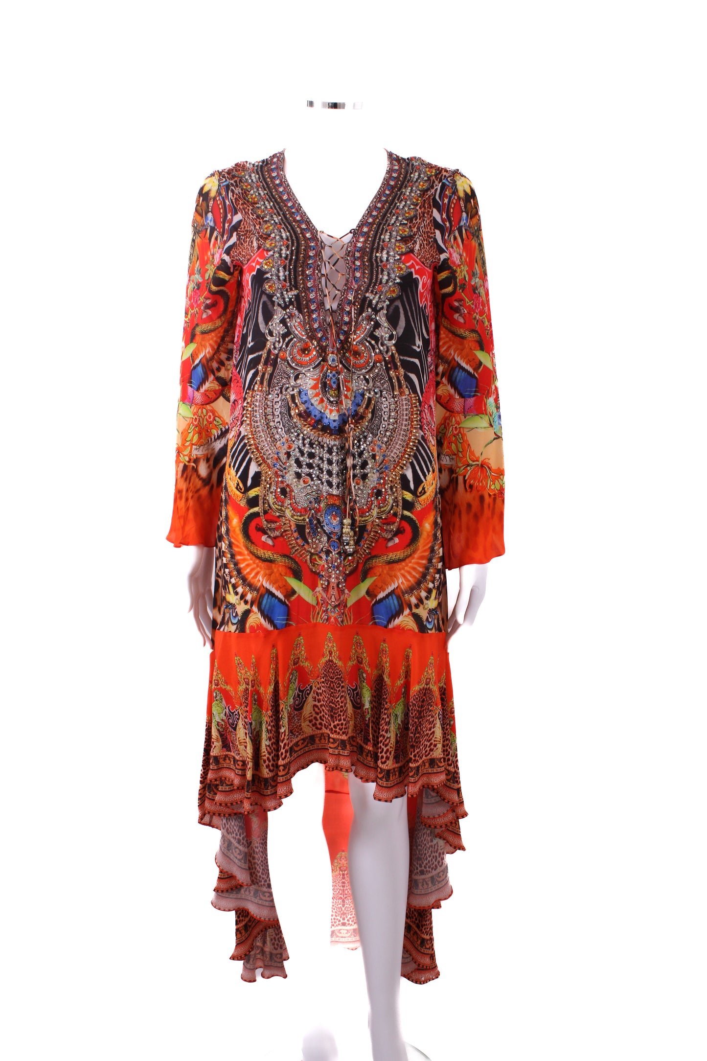 Czarina L/S High Low Crystal Dress Orange M | Default Title, Orange