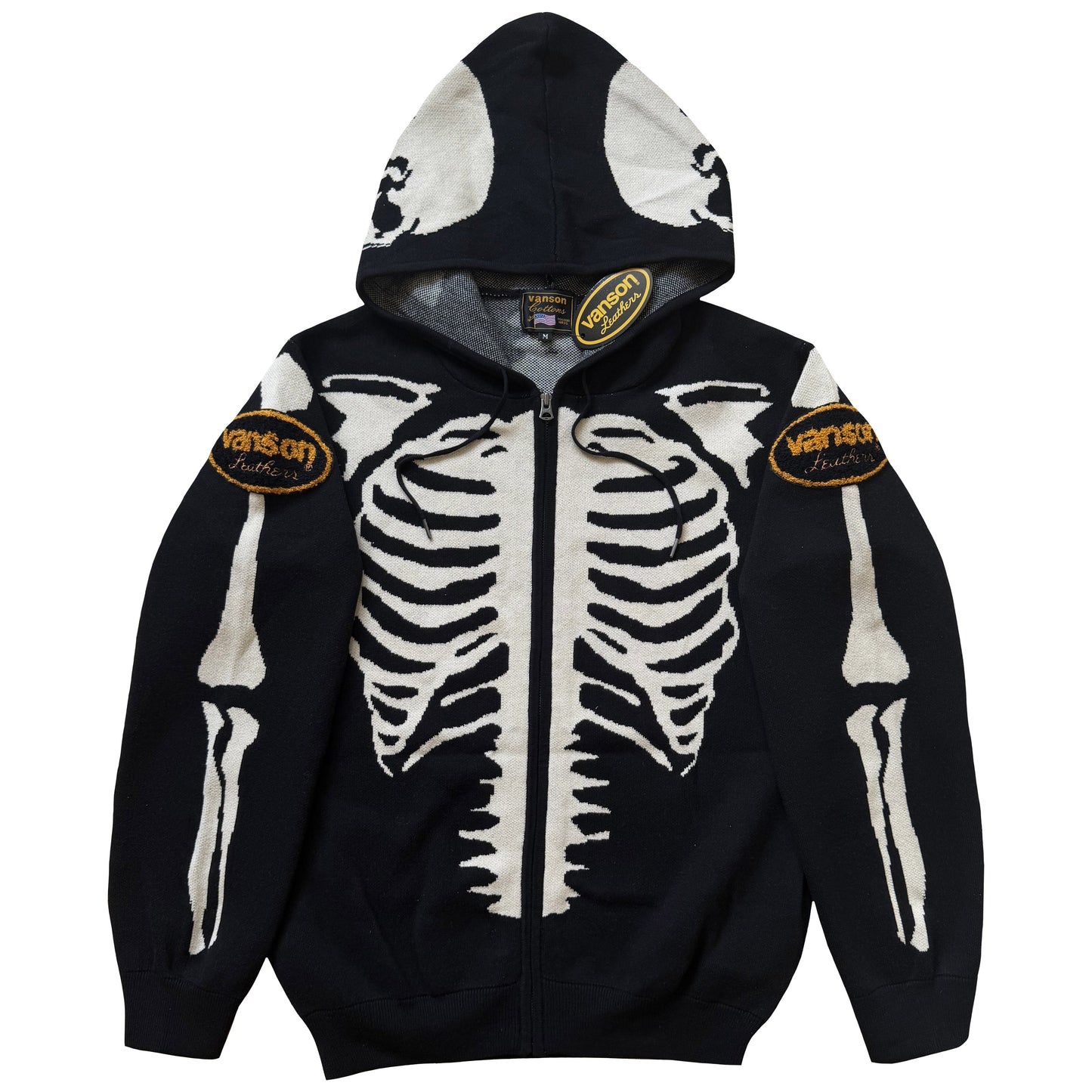 Vanson Leathers 14G Knitted Skeleton Hoodie - M | Medium, Black and White