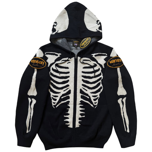 Vanson Leathers 14G Knitted Skeleton Hoodie - M | Medium, Black and White