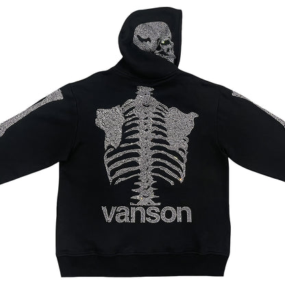 Vanson Leathers 50th Anniversary Rhinestone Skeleton Hoodie - XL | XL, Black