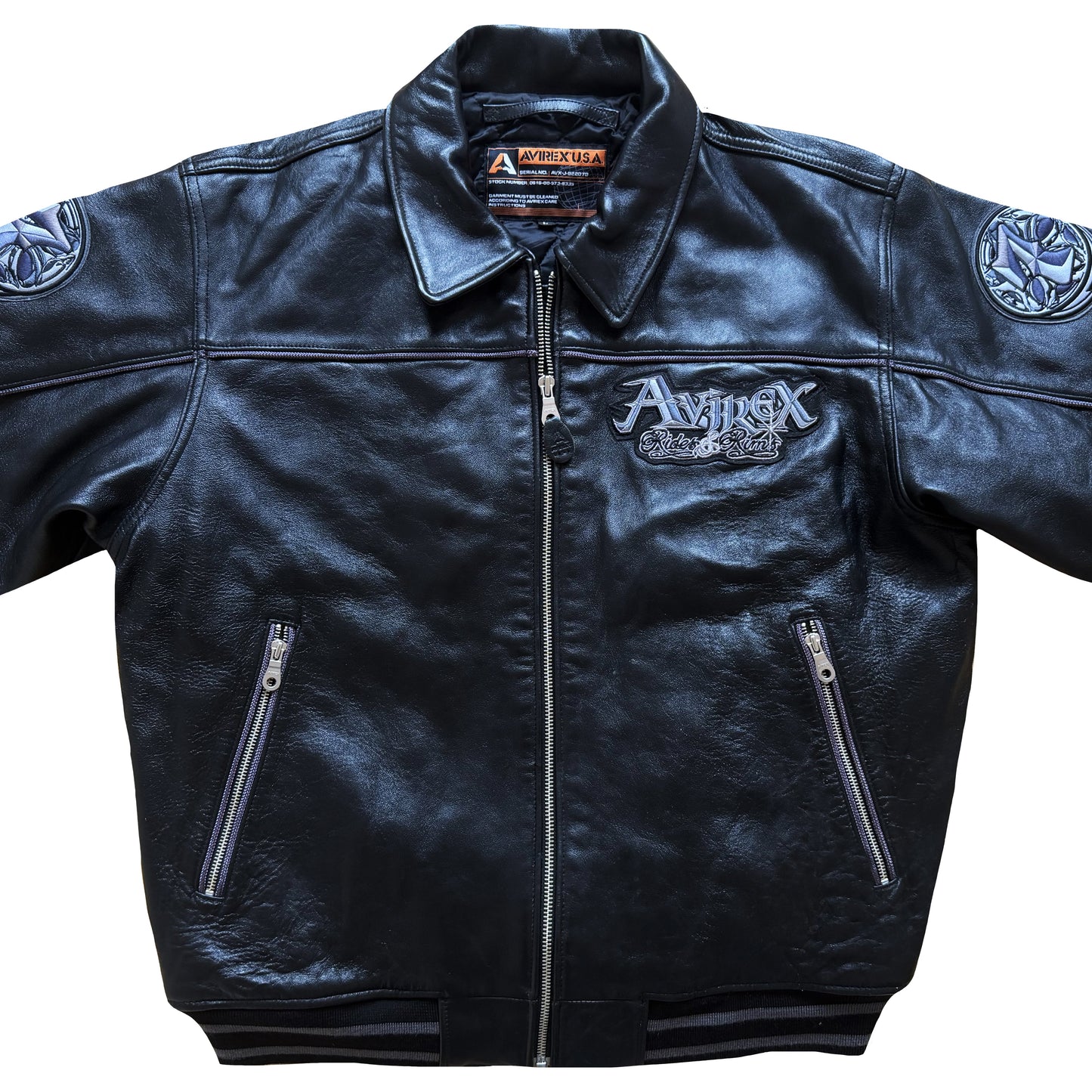Avirex 'Rides & Rims' Leather Varsity Jacket - L | Large, Black