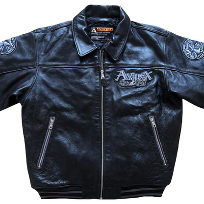 Avirex 'Rides & Rims' Leather Varsity Jacket - L | Large, Black