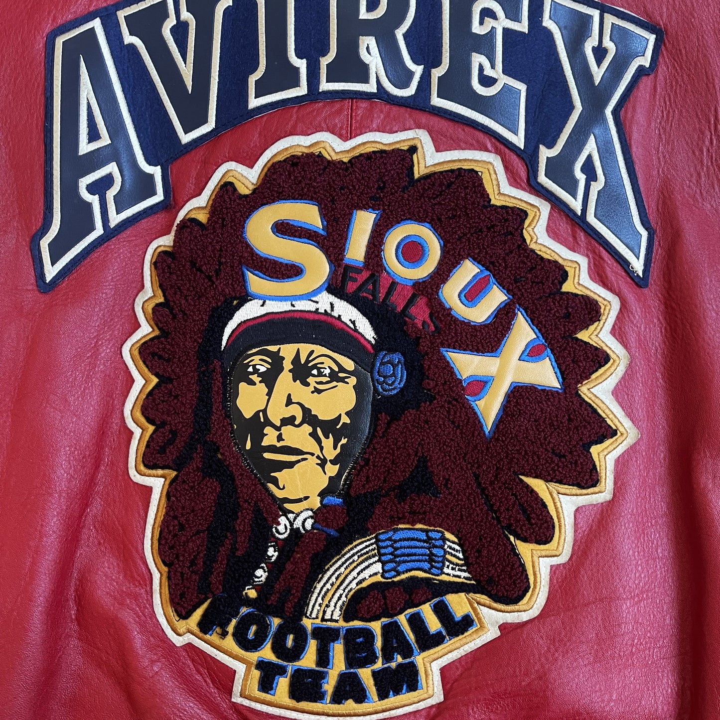 Avirex 'Sioux Football Team' Leather Varsity Jacket - S