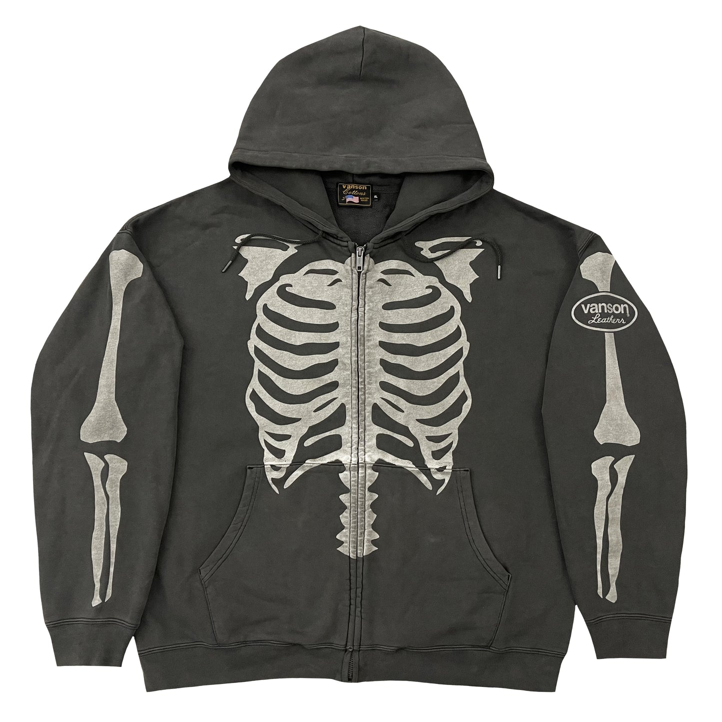 Vanson Leathers Distressed Skeleton Hoodie - XL | XL, Grey