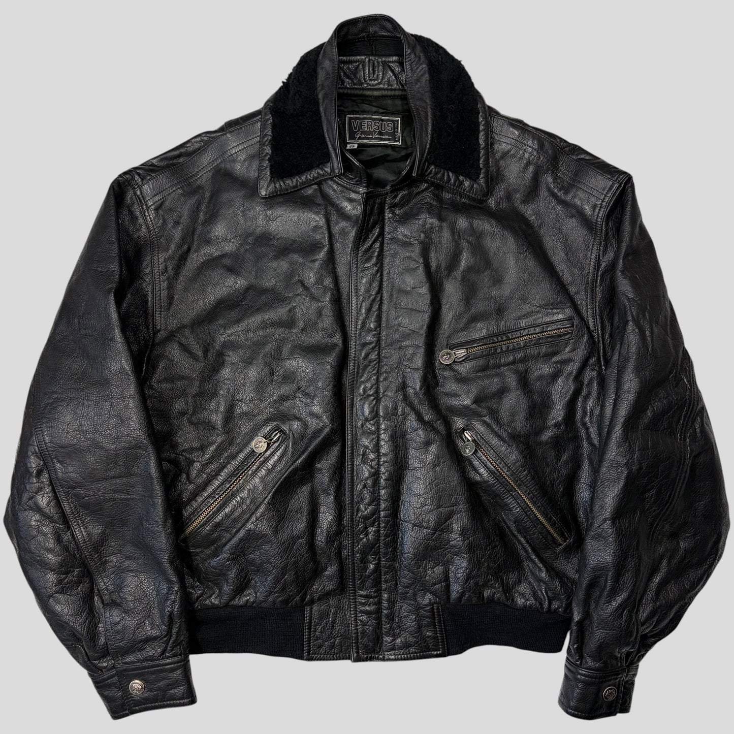 Gianni Versace 90’s Versus Leather Sherpa Flight Jacket - M/L | Default Title, Black