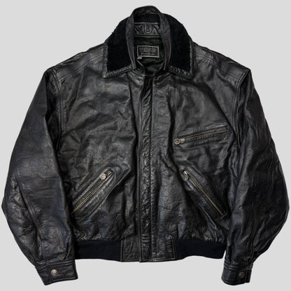 Gianni Versace 90’s Versus Leather Sherpa Flight Jacket - M/L | Default Title, Black