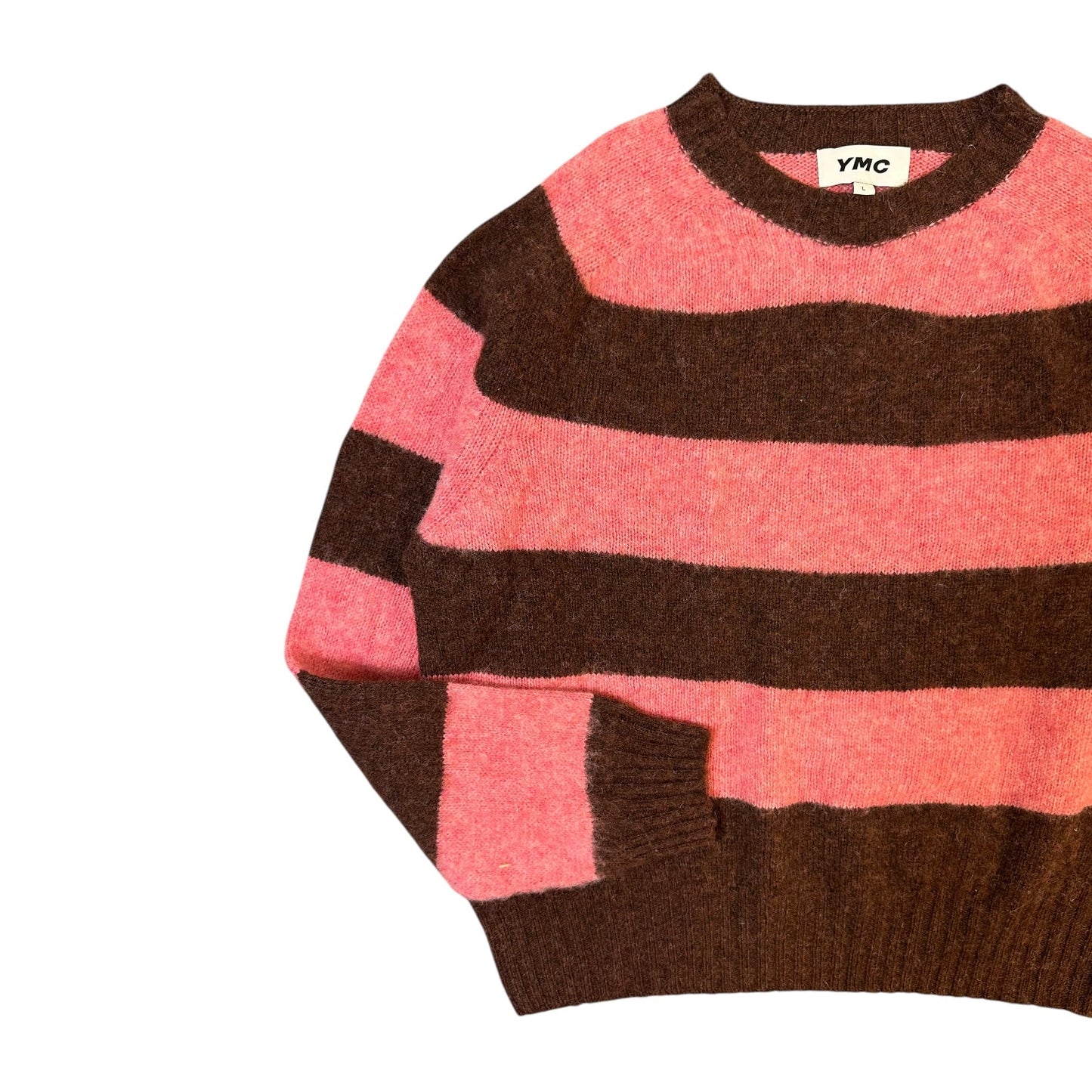 YMC Suedehead Pink Striped Sweatshirt