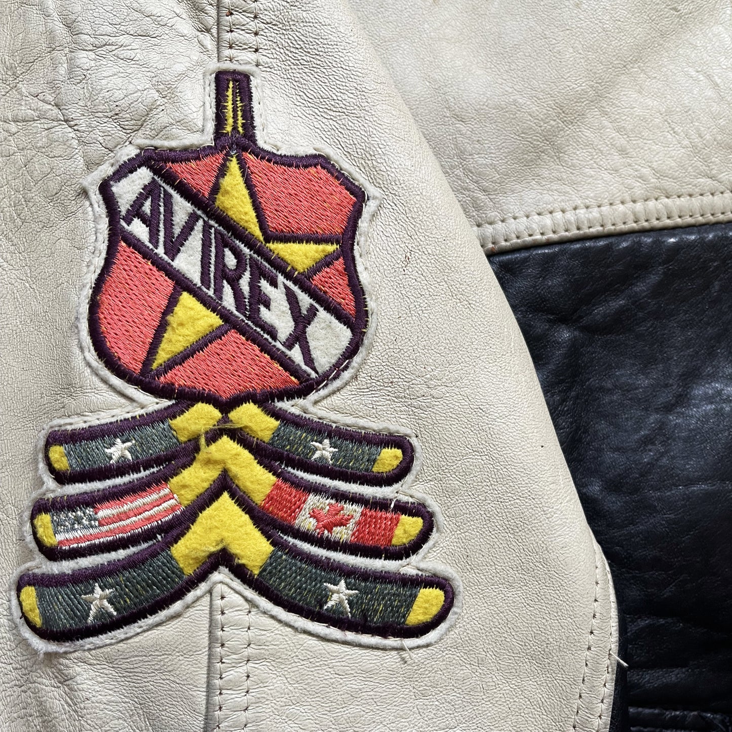 Avirex 'North West Wild Bears' Leather Varsity Jacket - M