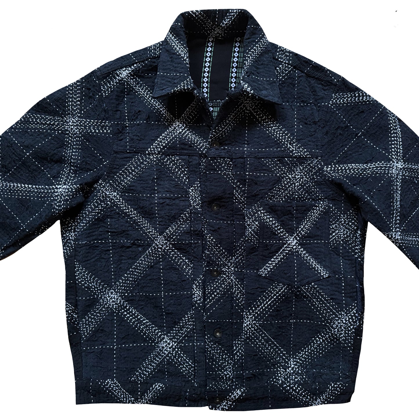 Boro Sashiko Distressed Denim Trucker Jacket - XL