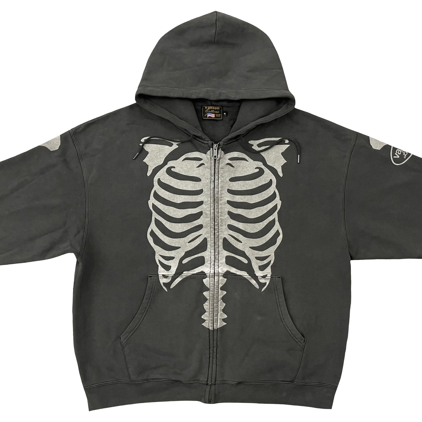 Vanson Leathers Distressed Skeleton Hoodie - XL | XL, Grey