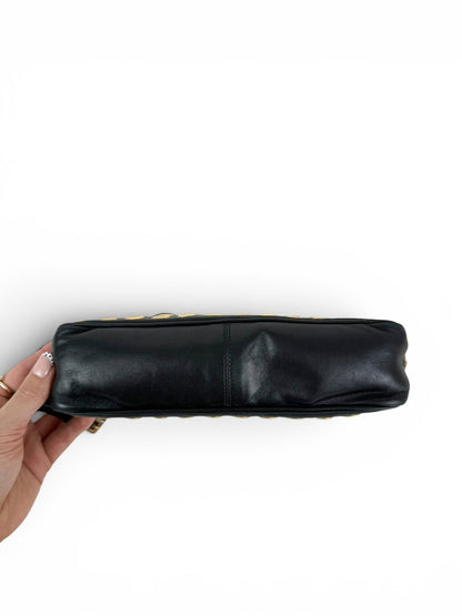 2000s Prada Black Leather Grommet Shoulder Bag | O/S, Black
