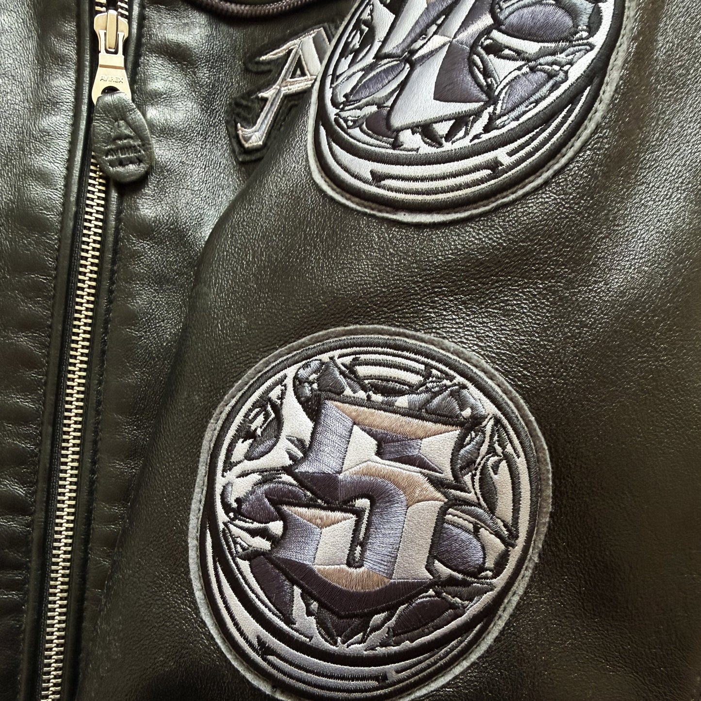 Avirex 'Rides & Rims' Leather Varsity Jacket - L | Large, Black