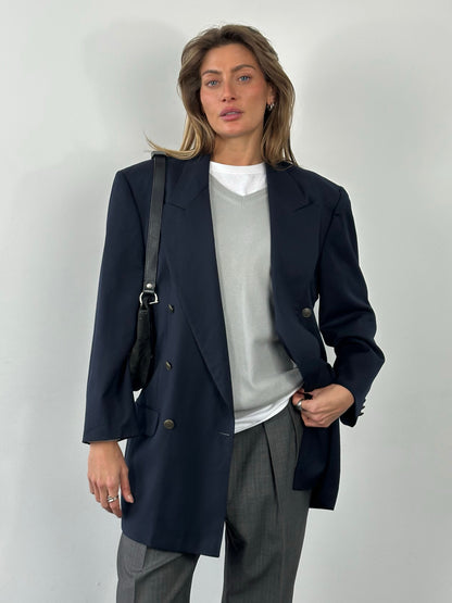 Yves Saint Laurent 1980s Bespoke Button Pure Wool Double Breasted Blazer - XL/XXL