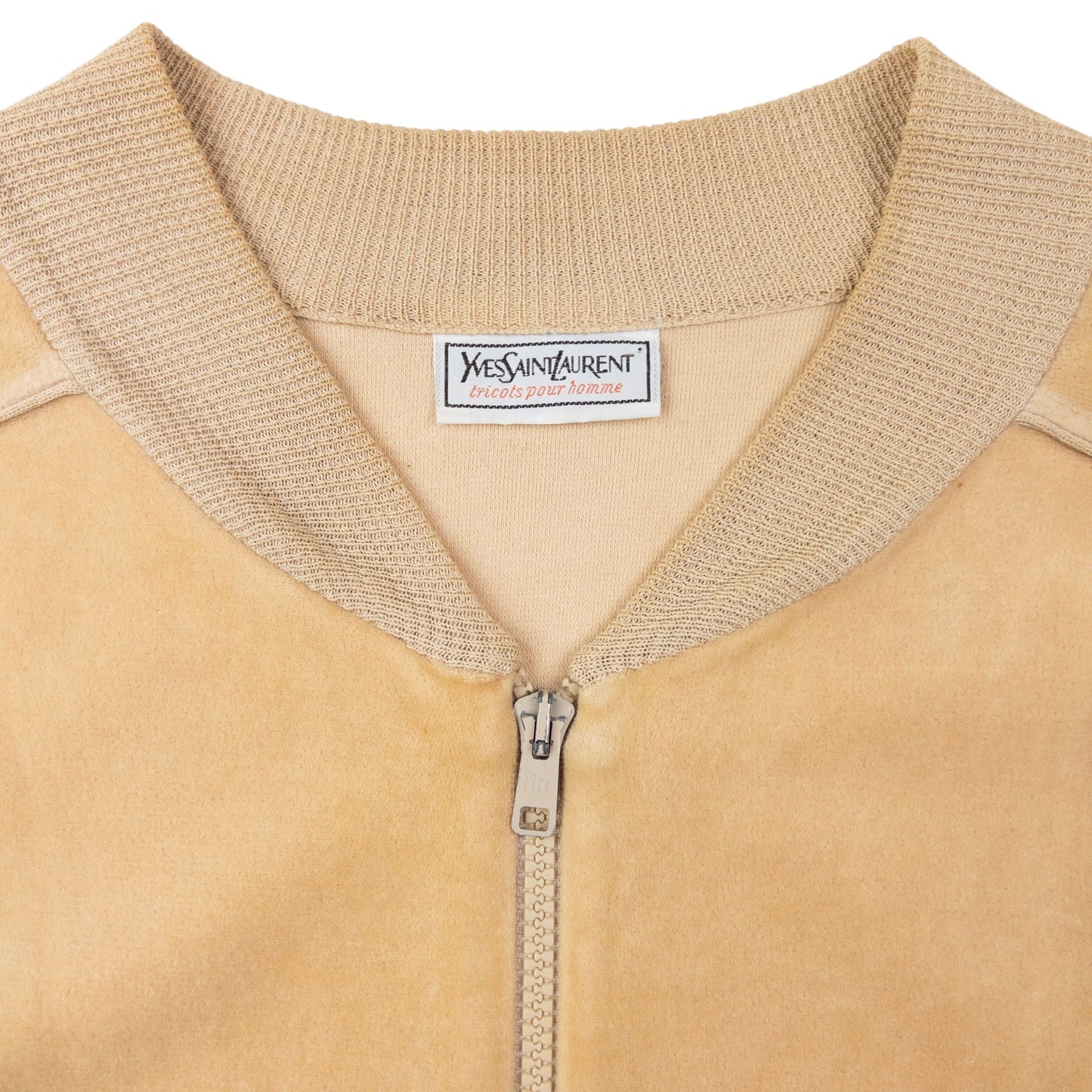 Vintage 80s YSL Yves Saint Laurent Velour Bomber Jacket Size M | Medium, Beige