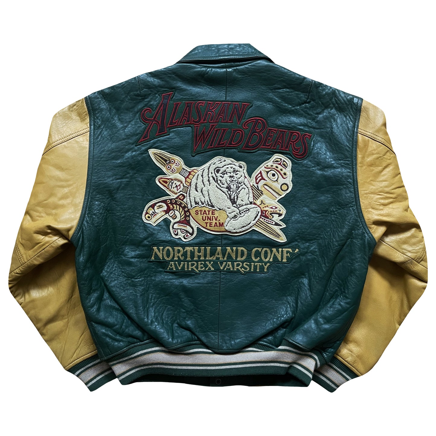 Avirex 'Alaskan Wild Bears' Leather Varsity Jacket - M