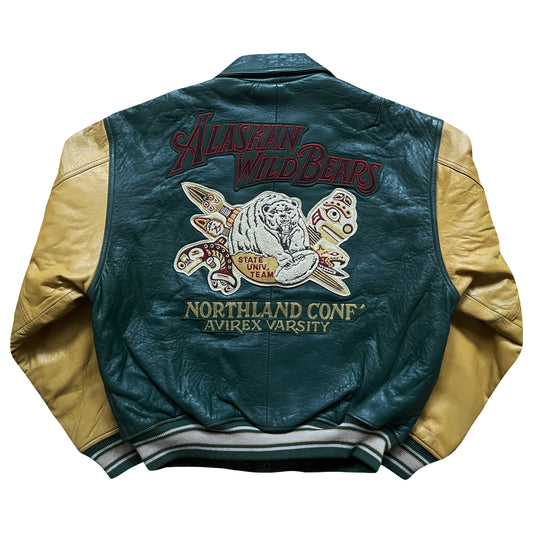 Avirex 'Alaskan Wild Bears' Leather Varsity Jacket - M