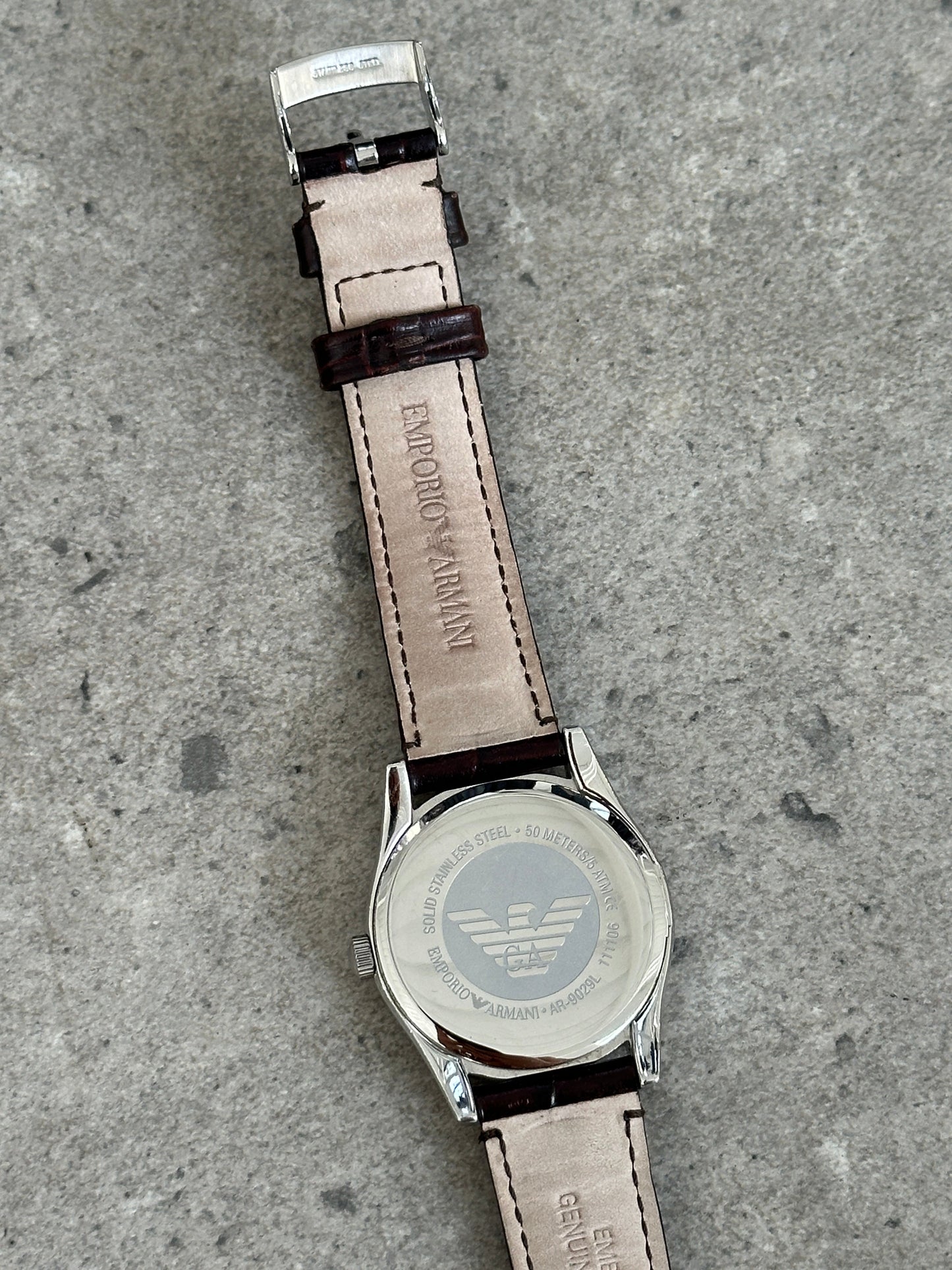 Emporio Armani 2000s Stainless Steel Leather Logo Watch