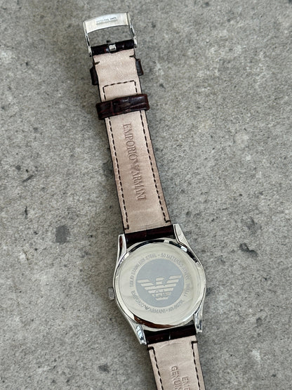 Emporio Armani 2000s Stainless Steel Leather Logo Watch