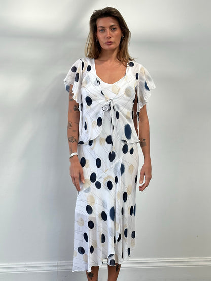 MANI 1990s Spotted Two Piece Slip Dress Set - M/L