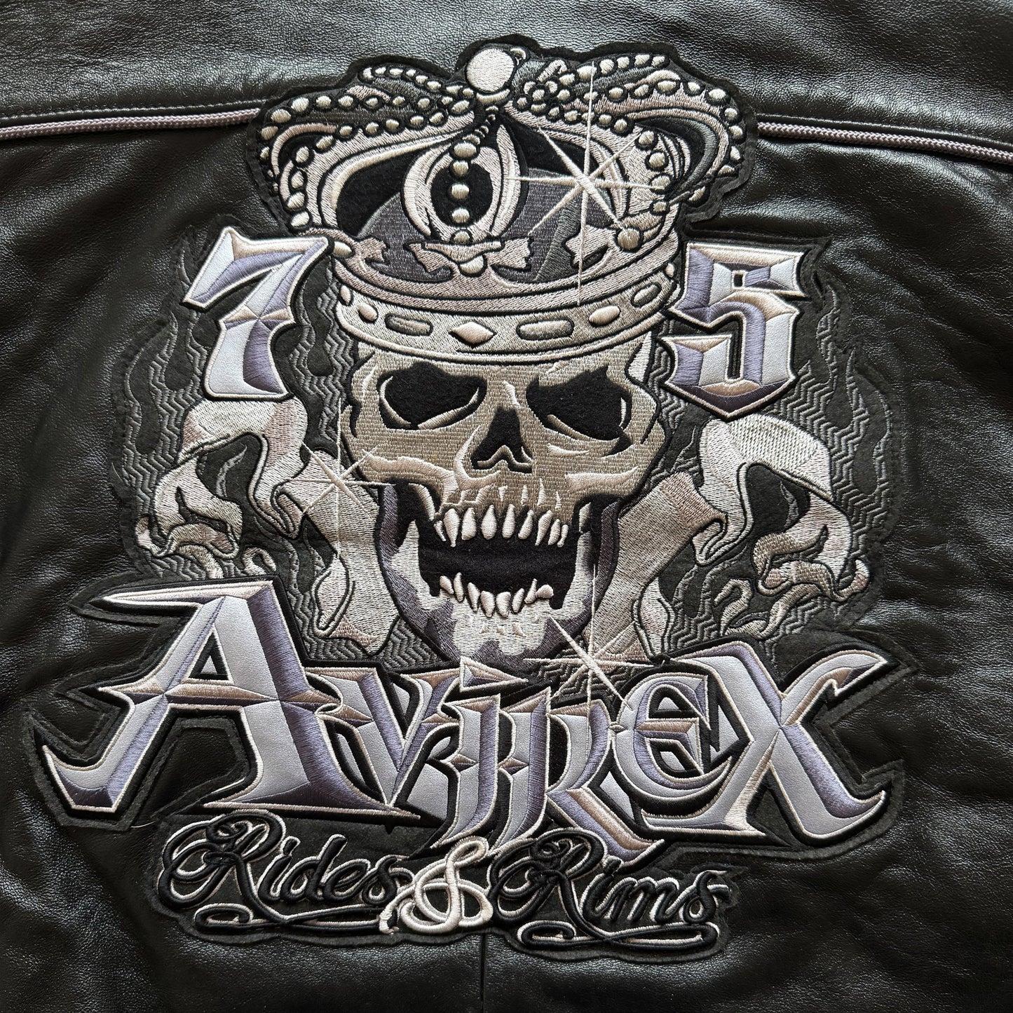 Avirex 'Rides & Rims' Leather Varsity Jacket - L | Large, Black