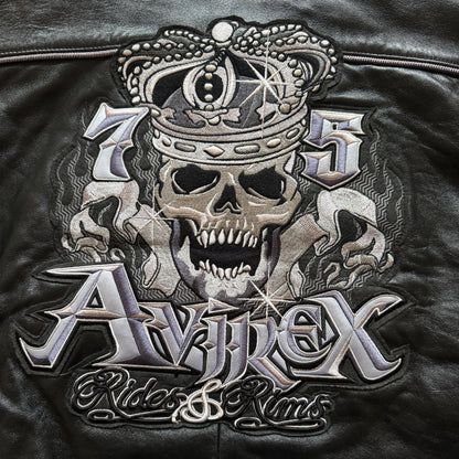 Avirex 'Rides & Rims' Leather Varsity Jacket - L | Large, Black