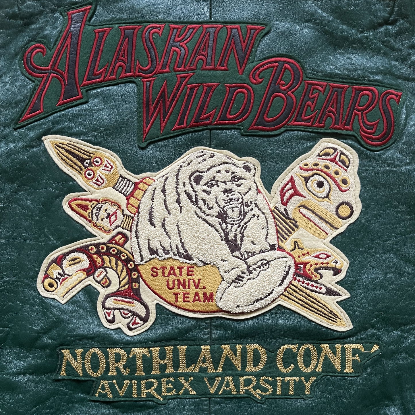 Avirex 'Alaskan Wild Bears' Leather Varsity Jacket - M