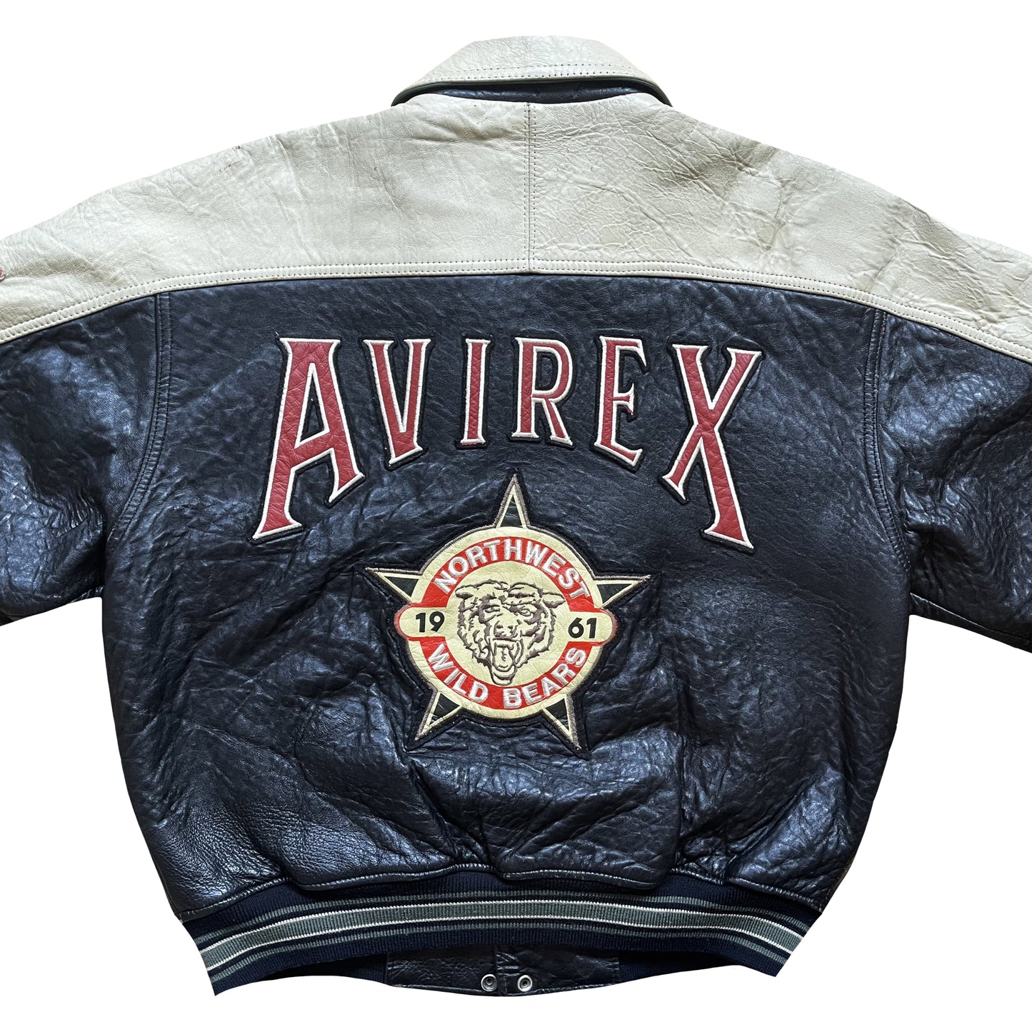 Avirex 'North West Wild Bears' Leather Varsity Jacket - M
