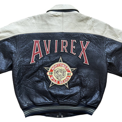 Avirex 'North West Wild Bears' Leather Varsity Jacket - M