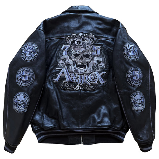 Avirex 'Rides & Rims' Leather Varsity Jacket - L | Large, Black
