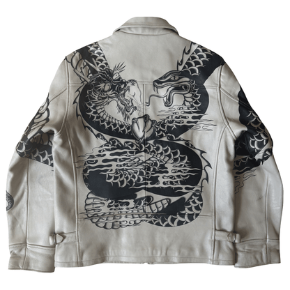 Avirex Tattoo Style 'Dragon vs Snake' Leather Jacket - XL / XXL | XL, Red