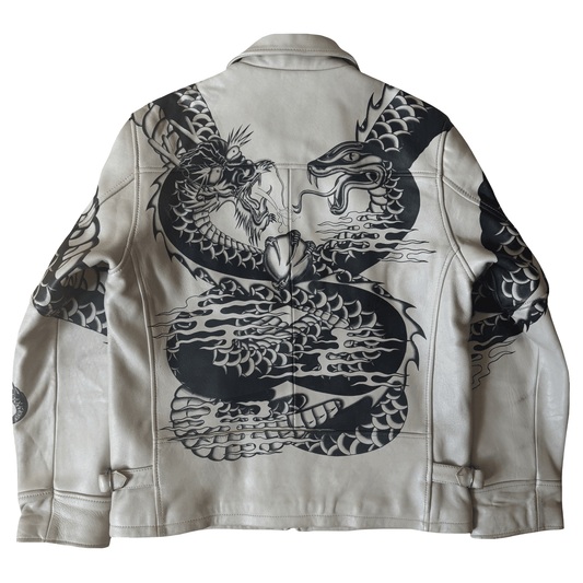 Avirex Tattoo Style 'Dragon vs Snake' Leather Jacket - XL / XXL | XL, Red