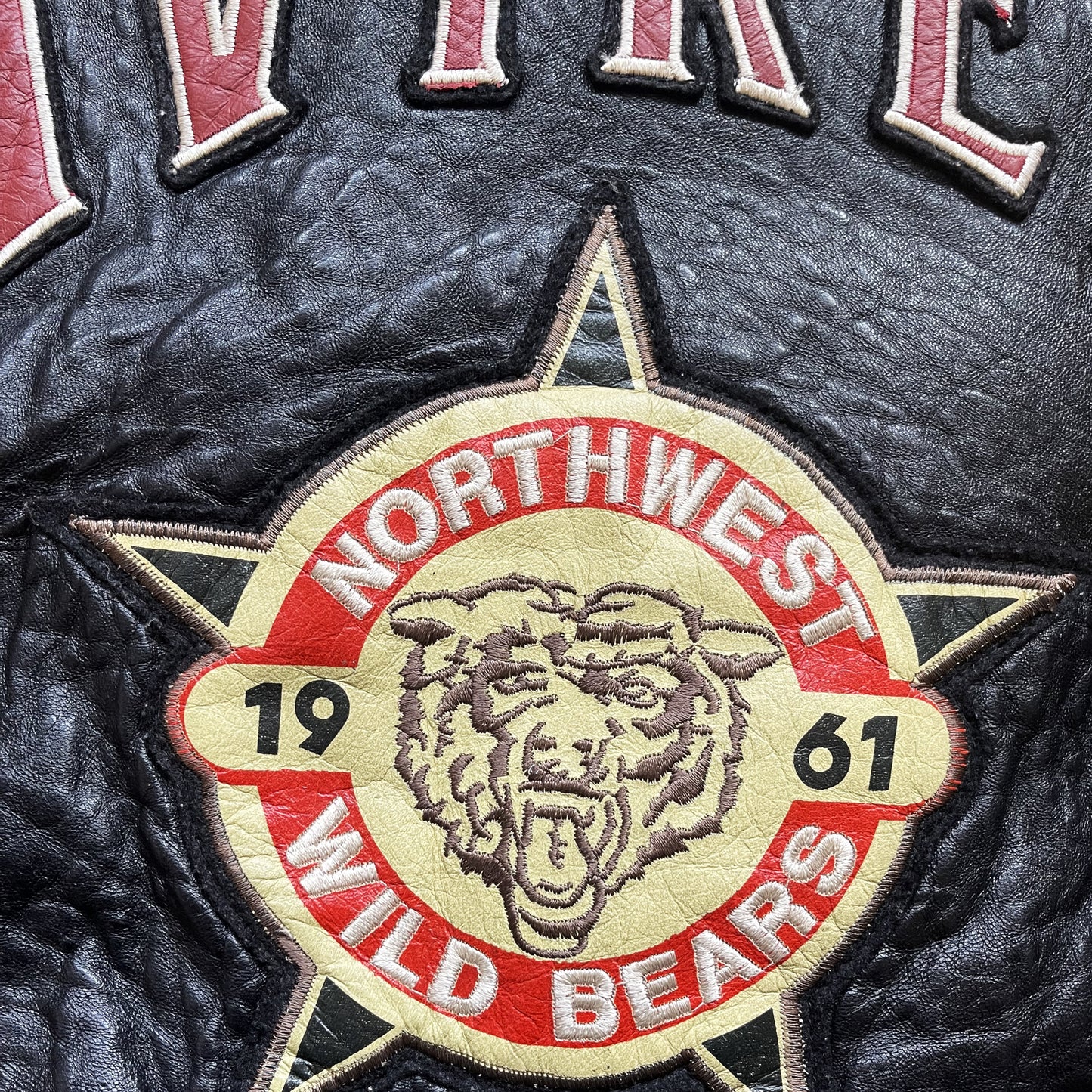 Avirex 'North West Wild Bears' Leather Varsity Jacket - M