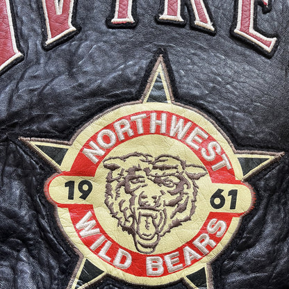 Avirex 'North West Wild Bears' Leather Varsity Jacket - M