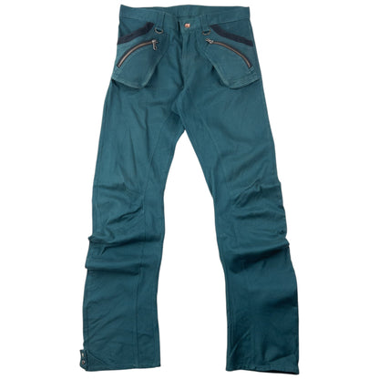 Vintage 2000s PPFM Curved Stacked Leg Cargo Trousers Size W31 | W31, Blue