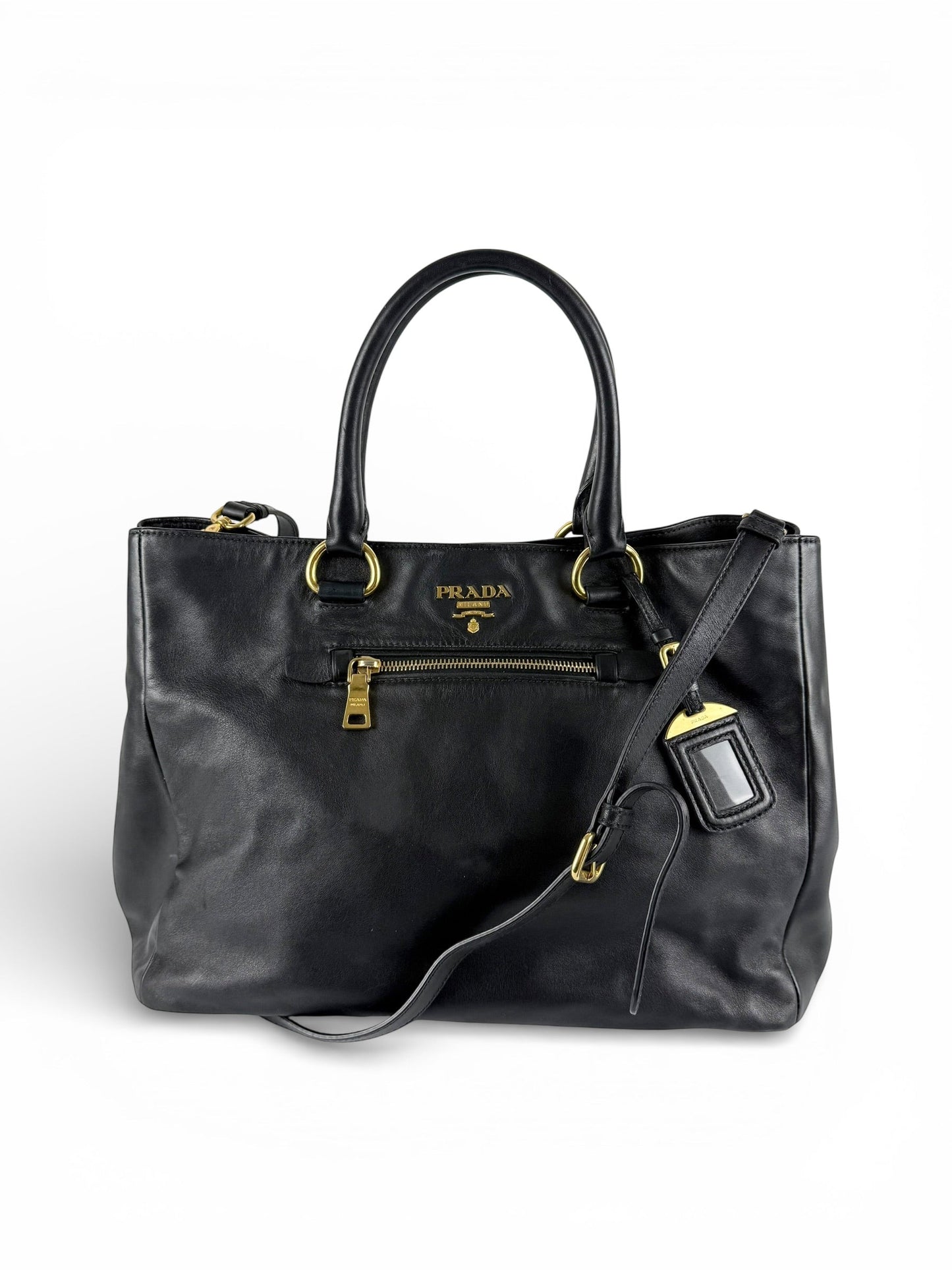 2010s Prada Nappa Leather 2Way Black Tote Bag | O/S, Black