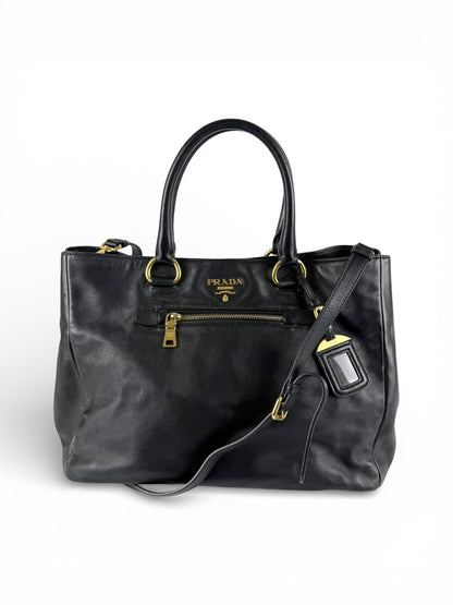 2010s Prada Nappa Leather 2Way Black Tote Bag | O/S, Black