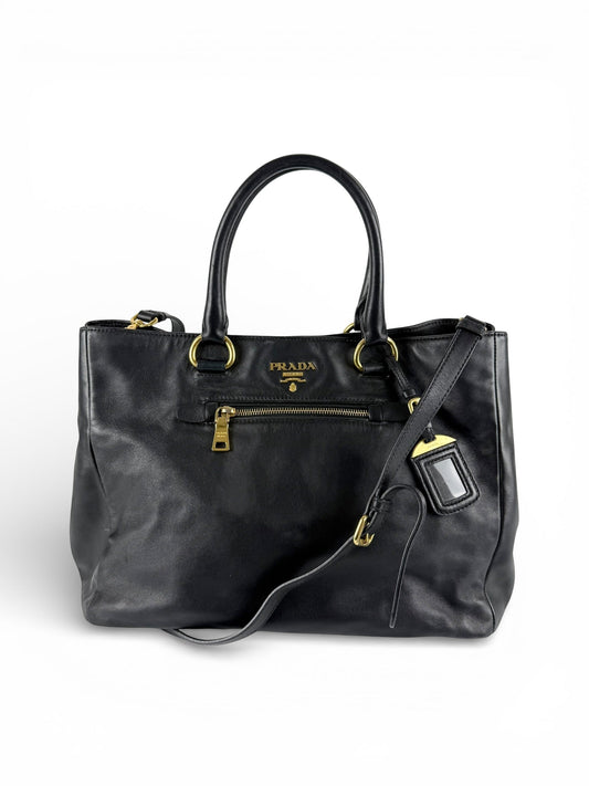 2010s Prada Nappa Leather 2Way Black Tote Bag | O/S, Black