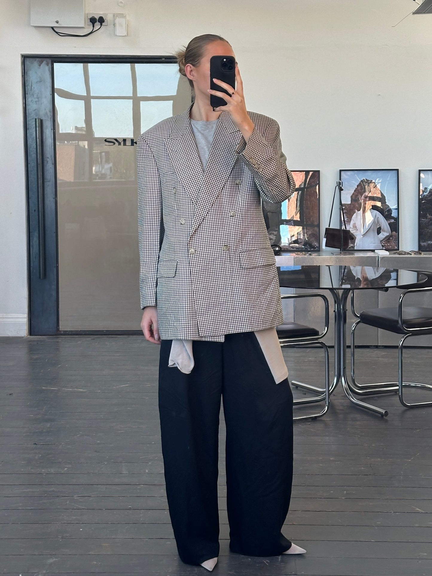 Yves Saint Laurent Pour Homme 1990s Wool Check Double Breasted Blazer - 40R/XL