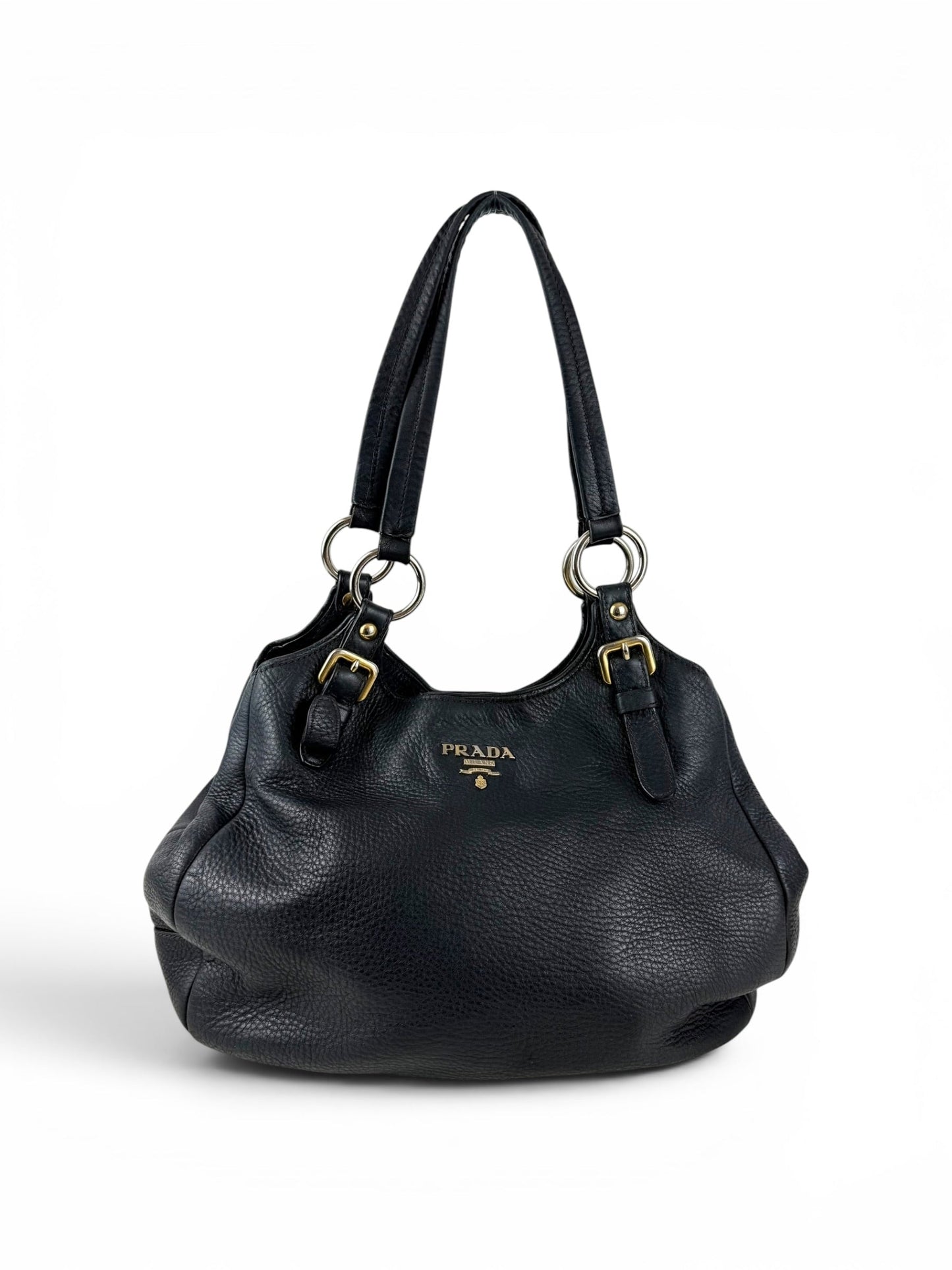 2010s Prada Milano Vitello Daino Navy Hobo Handbag | O/S, Multicoloured