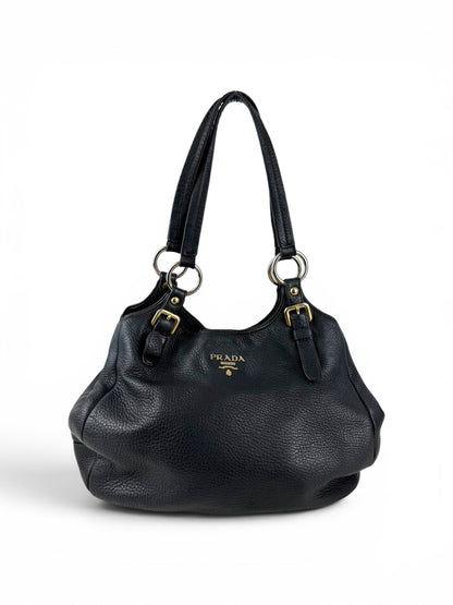 2010s Prada Milano Vitello Daino Navy Hobo Handbag | O/S, Multicoloured