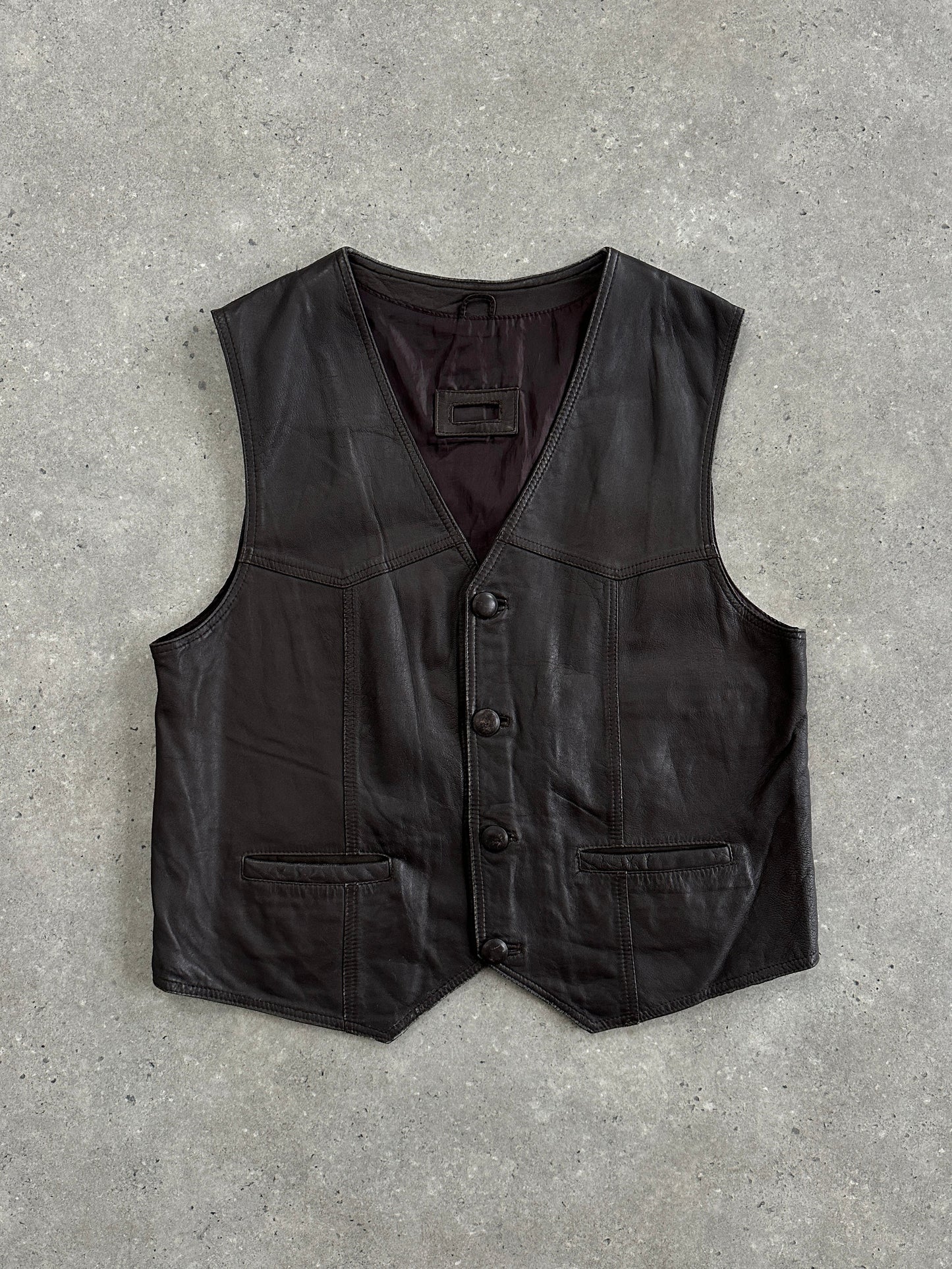 Vintage 1990s Leather Waistcoat - XL