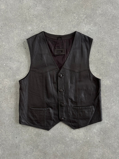 Vintage 1990s Leather Waistcoat - XL
