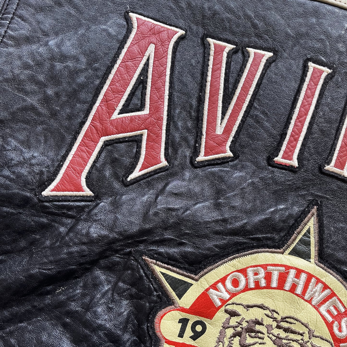 Avirex 'North West Wild Bears' Leather Varsity Jacket - M