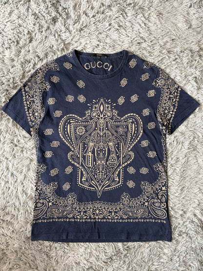Gucci by Tom Ford 00’s Bandana Crest Logo Blue T-shirt - S/M | O/S, Blue