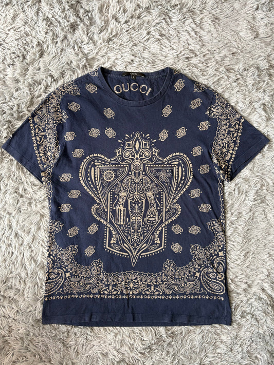 Gucci by Tom Ford 00’s Bandana Crest Logo Blue T-shirt - S/M | O/S, Blue